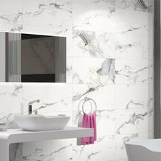 Tiles GoodHome Alvaro White Gold Gloss Marble Effect Porcelain Indoor Wall & Floor Tile Pack of 5 600mm x 300mm