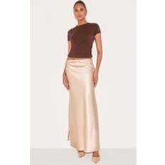 Short Skirts - Yellow PrettyLittleThing Satin Floaty Maxi Skirt - Yellow