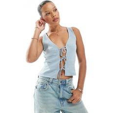 New Look Tie Front Jersey Vest - Light Blue