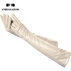Maxpower Multicolor Women's Long Leather Gloves - Light Beige