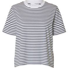 Selected Femme SLFEssential SS Striped Boxy Tee - Marine/Weiß