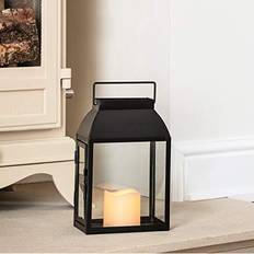Lights4fun Black Metal Battery Operated Fully Waterproof Outdoor Garden Candle Lantern 35cm Warm White LED