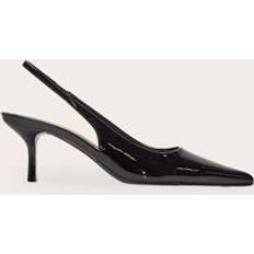 PrettyLittleThing Black Patent Pu Point Toe Sling Back Mid Heeled Courts - Black