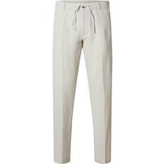 Selected Homme Straight Fit Linen Blend Trouser - White