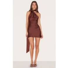 PrettyLittleThing Satin Scarf Detail Bodycon Dress - Chocolate