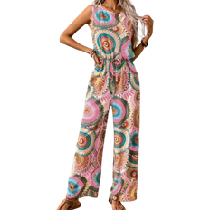 Shein Womens Casual Vintage Sleeveless Print Jumpsuit Summer Vacation