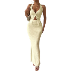 Shein Twist Front Backless Halter Top Mermaid Hem Skirt For Summer