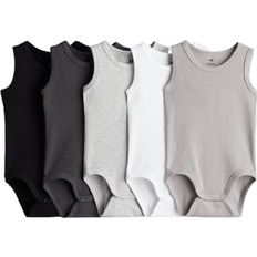 H&M Cotton Bodysuits 5-pack - Black/Grey/White (1088019006)