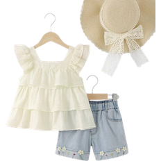 Shein Young Girl Cute Ladylike Embroidered pcs Daily Wear Outfits For Summer