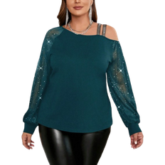 Shein Plus Asymmetrical Collar Patchwork Long Sleeve TShirt
