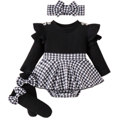 Polyester Bodysuits Children's Clothing Shein Infant Toddler Girls Cute Patchwork Long Sleeve Romper