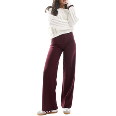 Bershka Wide Leg Tailored Trousers - Burgundy