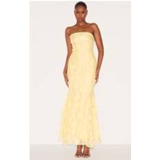 PrettyLittleThing Textured Lace Up Back Maxi Dress - Lemon