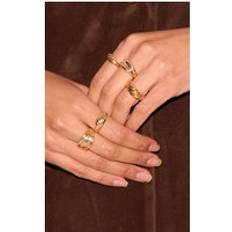 PrettyLittleThing Gold Croissant Detail 5 Pack Ring Set - Yellow