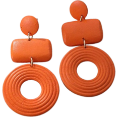 Shein pair Western Style Natural Geometric Wooden Statement Earrings For Women Suitable For Western Vacation Festival And Gifting Available In Brown Khaki
