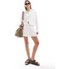 Only Linen Pull On Shorts Co-Ord With Contrast Stitch - White