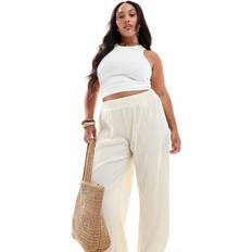 Only Carmakoma Curve Plisse Wide Leg Trousers - Buttermilk