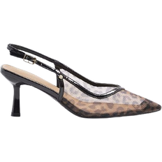 River Island Leopard Print Mesh Court Heeled Shoes - Brown