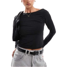 Stradivarius Slash Neck Open Back Long Sleeve Top - Black