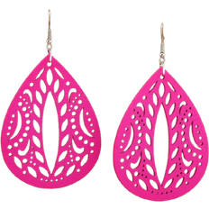Shein 1pair Fashionable Wooden Hollow Out Water Drop Earrings For Women For Daily Decoration