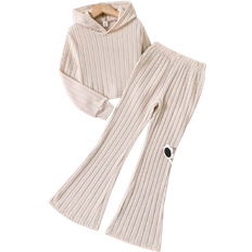 128/134 Övriga sets Shein Tween Girl Solid Hooded Tee & Flare Leg Pants