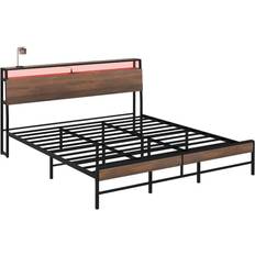 King size bed Homcom King Size Bed Frame with Headboard 3-Tier Brown