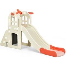 Playset for kids Costway 6-In-1 Large Slide for Kids Toddler Climber Slide Playset with Basketball Hoop 75 x 33 x 39 in Pink