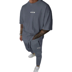 Shein Men Letter Print Drop Shoulder Tee & Drawstring Waist Sweatpants