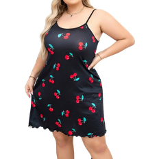 Shein Große Größen Negligé Schlafkleid mit Kirsch Muster, Sommerkollektion