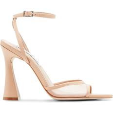 Steve Madden Women's Beki Two-Piece Flare-Heel Sandals Natural Mesh 8.5M