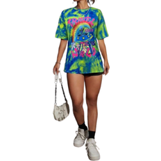 Shein Womens Summer Casual Alien Letter Print TieDye Round Neck Short Sleeve TShirt Graphic Tee
