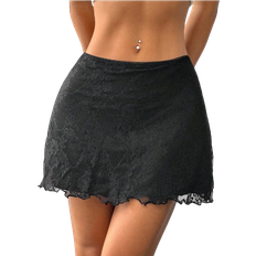 Shein Women's Black Sexy Contrast Lace Design Fashionable Charm Elegant Gentle Skirt