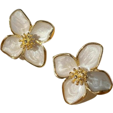 Shein 1pair Needle Fashionable Luoshen Flower Drop Glaze White Flower Earrings For Women For Daily Decoration