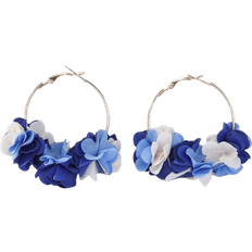 Shein 1pair Beach Vacation Style Sweet Blue Fabric Flower Hoop Earrings For Women's Daily Wear