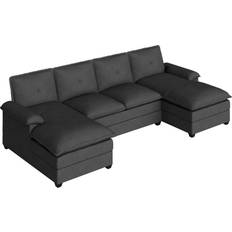 Ebern Designs Black Sectional 3 Sofa 109" 3pcs 4 Seater