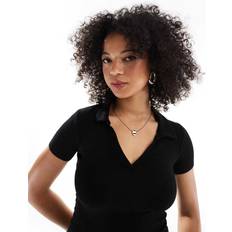 Miss Selfridge Rib Polo Top - Black