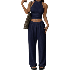 Shein Marineblau gestricktes Stücke Damen Freizeitanzug Set
