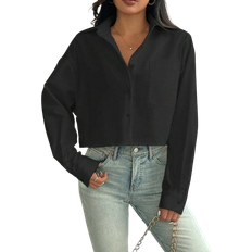 Shein Long Sleeve ButtonFront Solid Color Minimalist Shirt With Random Floral Pattern