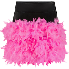 Úchè Faux Leather Mini Feather Skirt - Black