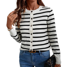 Shein Farb-Blocking gestreifte Strickjacke mit Langen Ärmeln für Frühling/Herbst