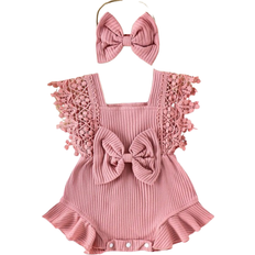Shein Cute Baby Girl's Hollow Out Fringe Dress - Solid Color