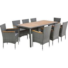 POCOline Tischgruppe Grau Polyrattan Natur Essgruppe, 1 Tisch einschl. 8 Stühle