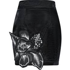Úchè Crocodile Prints Flower Patch Skirt - Black