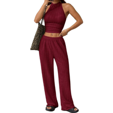 Shein set Womens Deep Red Knit Casual Skinny Outfit