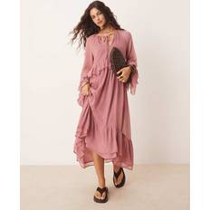 Chiffon Clothing New Look Women's Ruffle Trim Chiffon Midi Dress - Pink