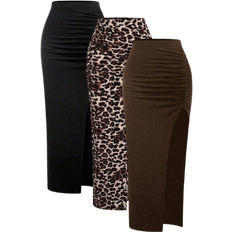Shein Damen Sommer Lässig Raffoptik High Slit Bodycon Rock