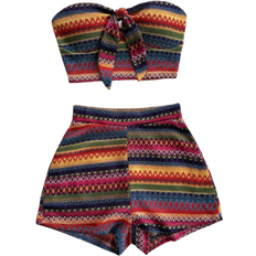 Shein pcsSet Tie Front Bandeau Top And High Waist Shorts Casual Daily Wear