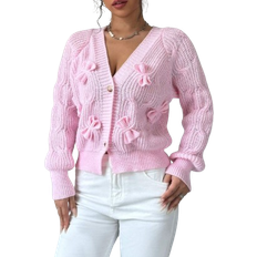Shein Seasty Womens Solid Color Bow Decor Raglan Sleeve Casual Cardigan Autumn Winter
