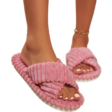 Open Toe Slippers Shein Women Home Slippers With Cross Straps Four Seasons Indoor Floor Comfortable And Stylish Fluffy Slippers White Corduroy Cross Strap Slippers For Women