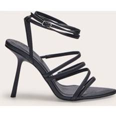 Heeled Sandals PrettyLittleThing Black PU Point Toe Cross Strap High Stiletto Heeled Sandals - Black